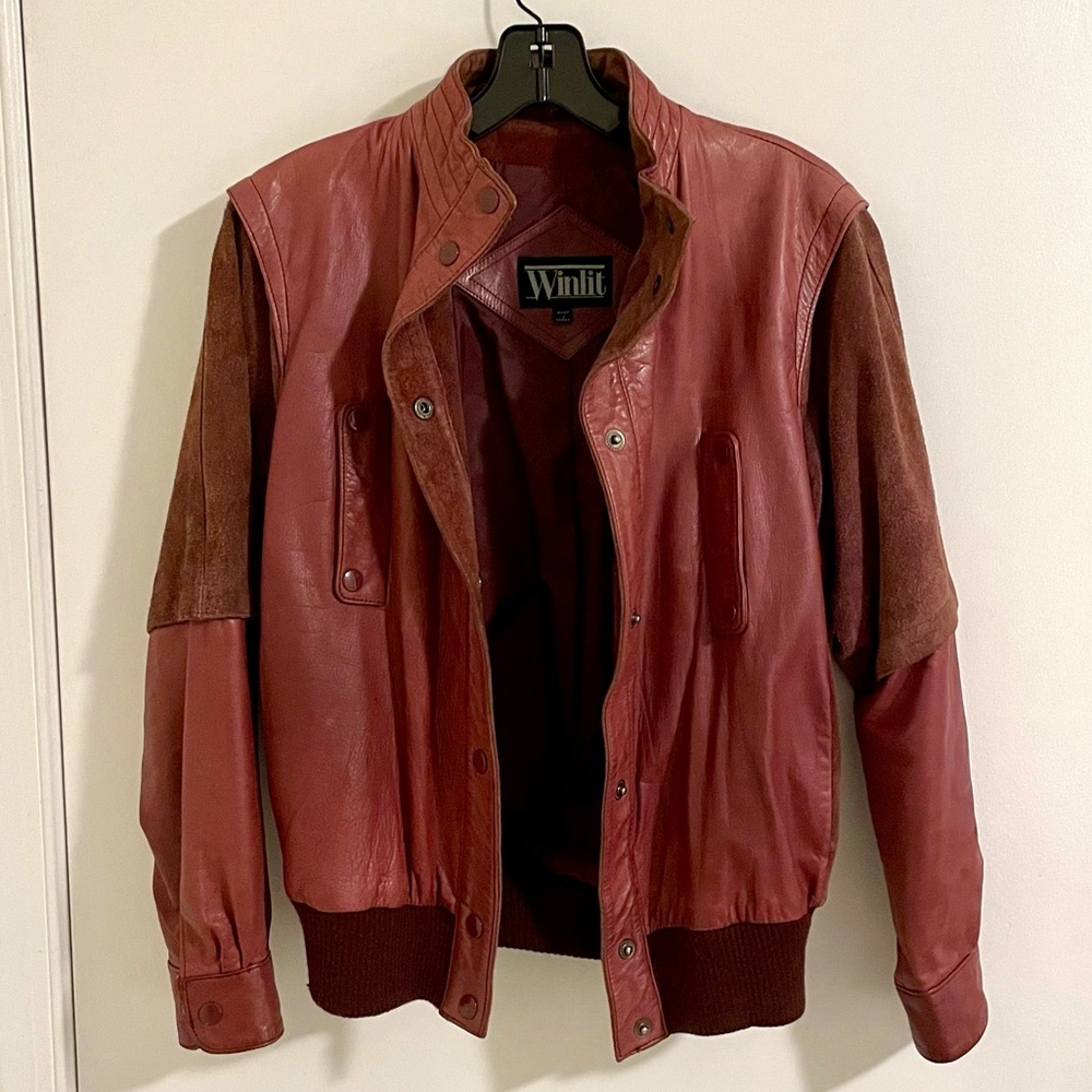 Vintage leather/suede bomber jacket, size 7-8 (fits small)